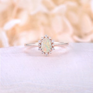 Vintage engagement ring forever One Moissanite ring rose gold oval diamond ring halo art deco ring wedding Anniversary ring bridal ring Natural Opal