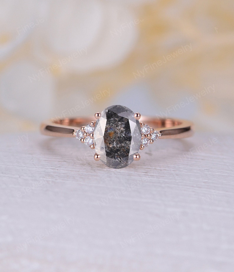 Vintage Salt and Pepper Diamond Engagement Ring Rose Gold Etsy Canada