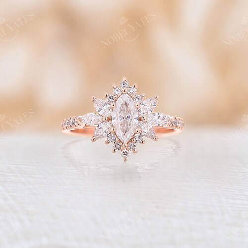 Art Deco Moissanite Engagement Ring Oval Cut Rose Gold Vintage - Etsy