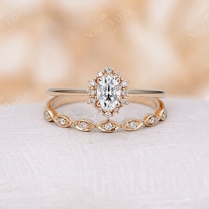 Vintage Engagement Ring Set Oval Cut Moissanite Engagement Ring Yellow ...