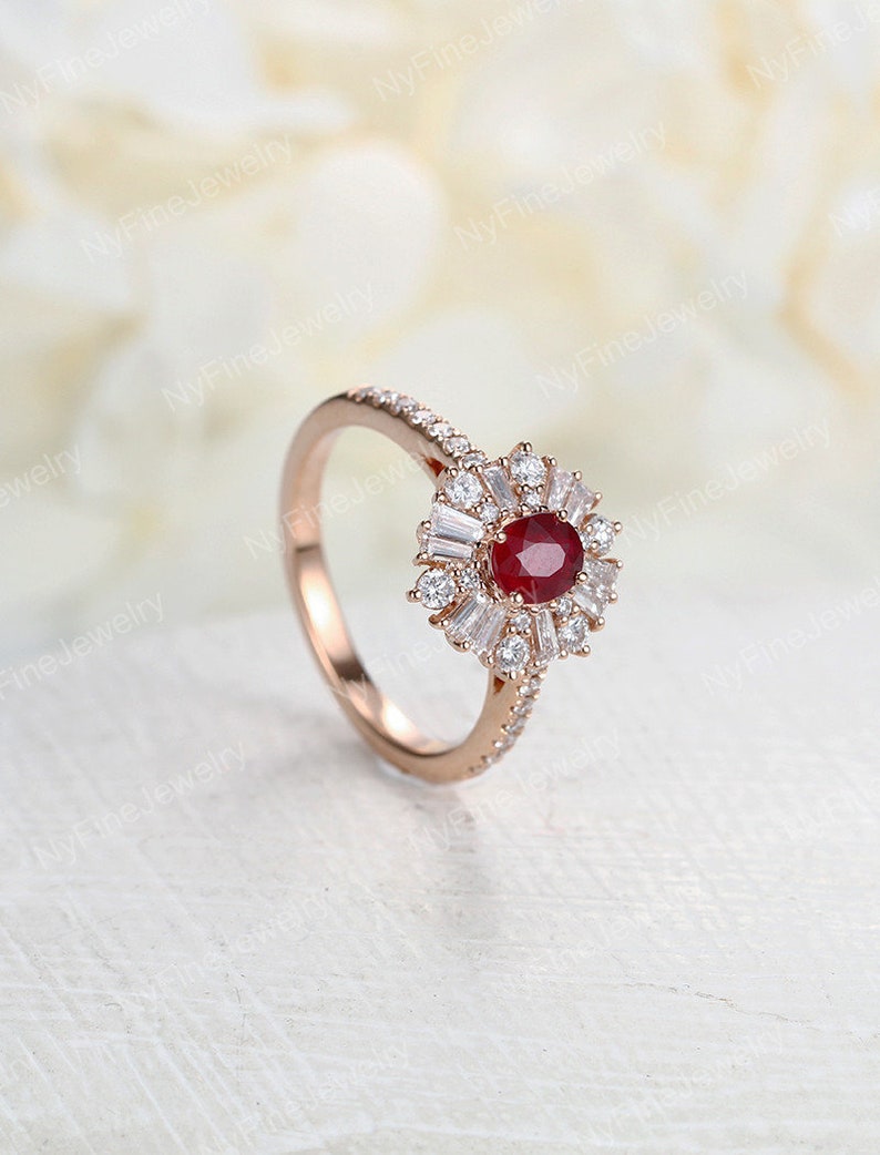 Ruby engagement ring vintage Art deco Unique engagement ring | Etsy