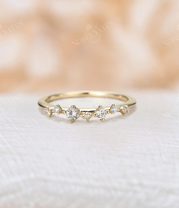 Diamond Cluster Ring Twig Ring Delicate Unique Wedding Band 14K