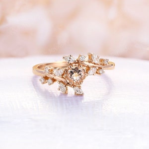 Rose gold moissanite engagement ring vintage Diamond Cluster ring prong unique leaf style wedding Bridal ring Promise Anniversary ring Morganite