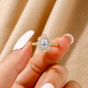 Pierścionek zaręczynowy z owalnym diamentem w stylu art déco, obrączka ślubna z podwójnym diamentem, pierścionek z półwiecznością, pierścionek ze złota 18-karatowego, pierścionek ślubny z moissanitem dla kobiet DEF moissanite