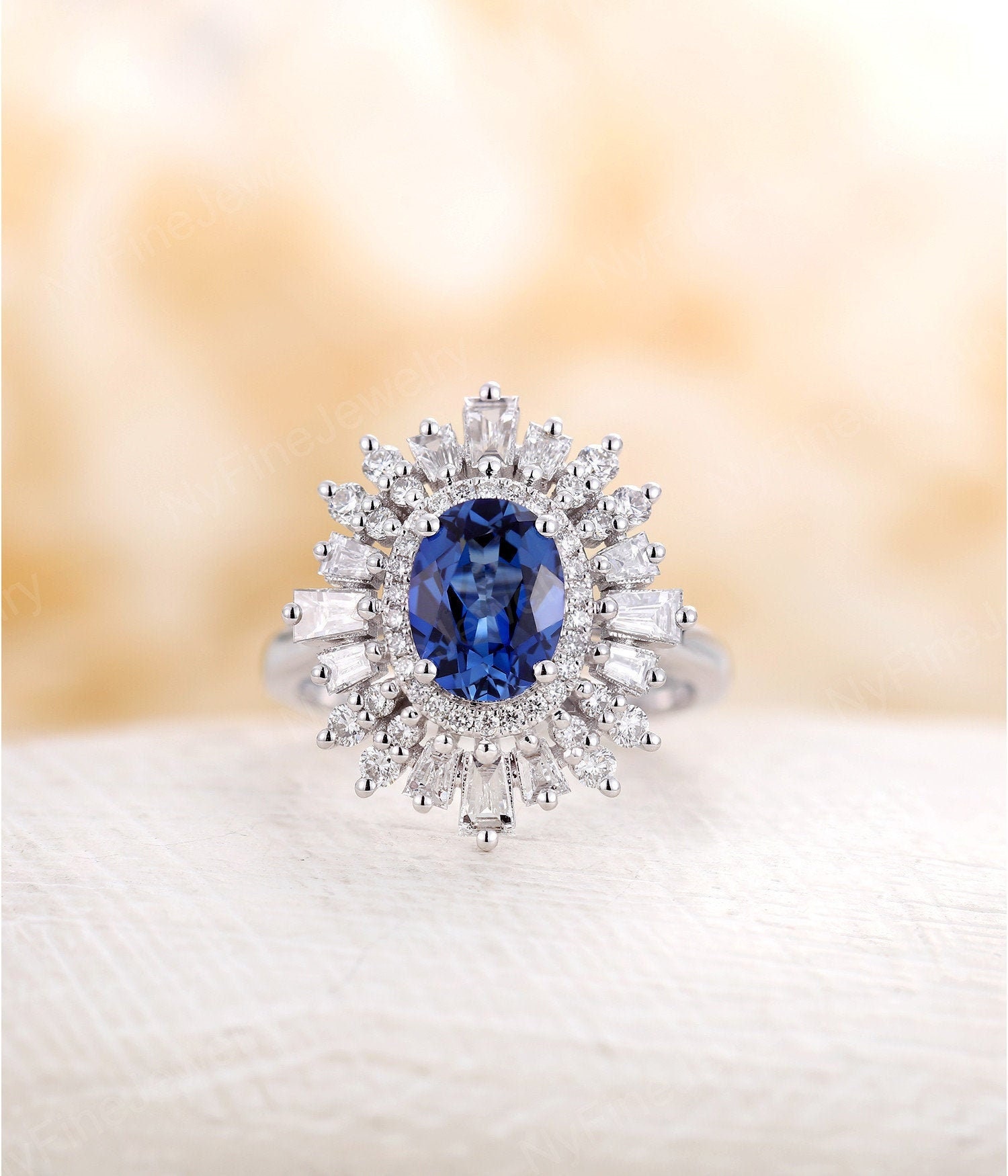 Vintage Engagement Ring Sapphire Engagement Ring Art Deco -