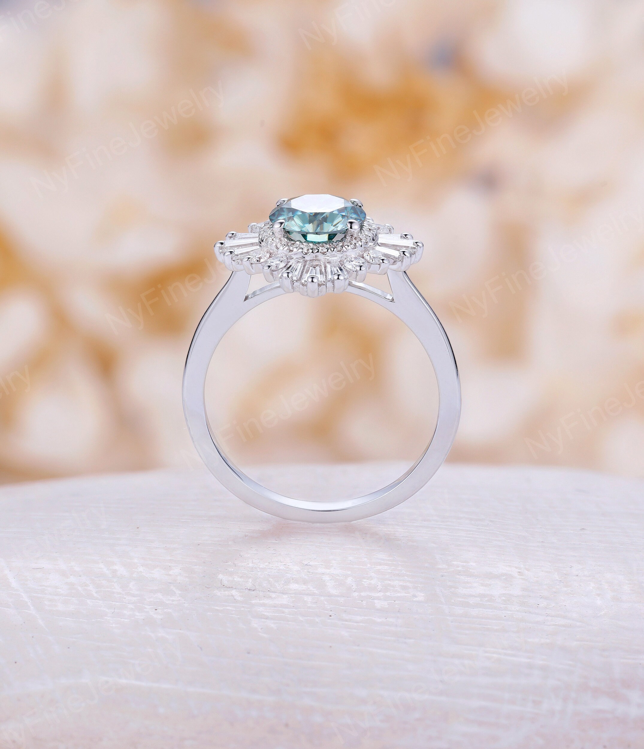 Vintage Green Moissanite Engagement Ring Flower Antique White | Etsy