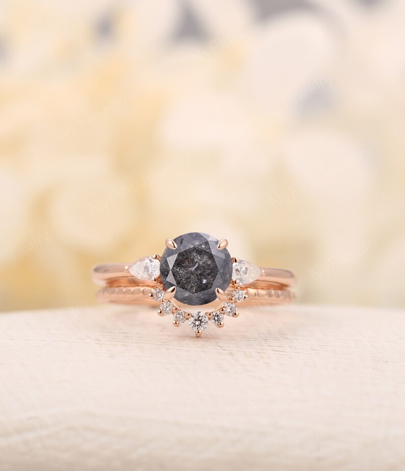 Vintage salt and pepper diamond engagement ring rose gold Etsy
