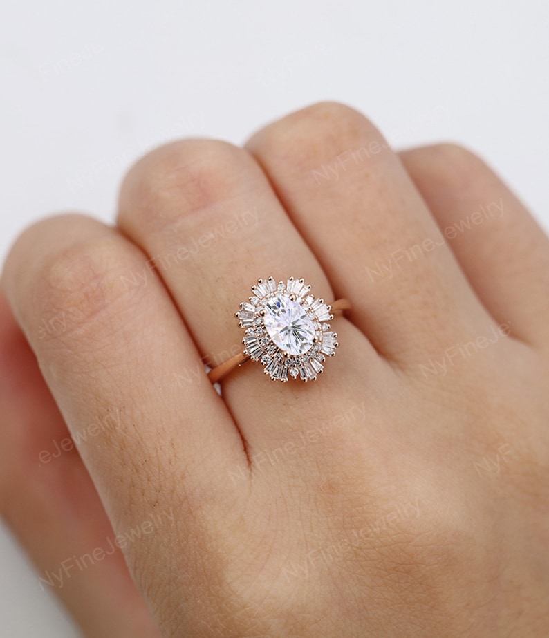 Vintage Moissanite Engagement Ring Art Deco Starburst Ring Etsy