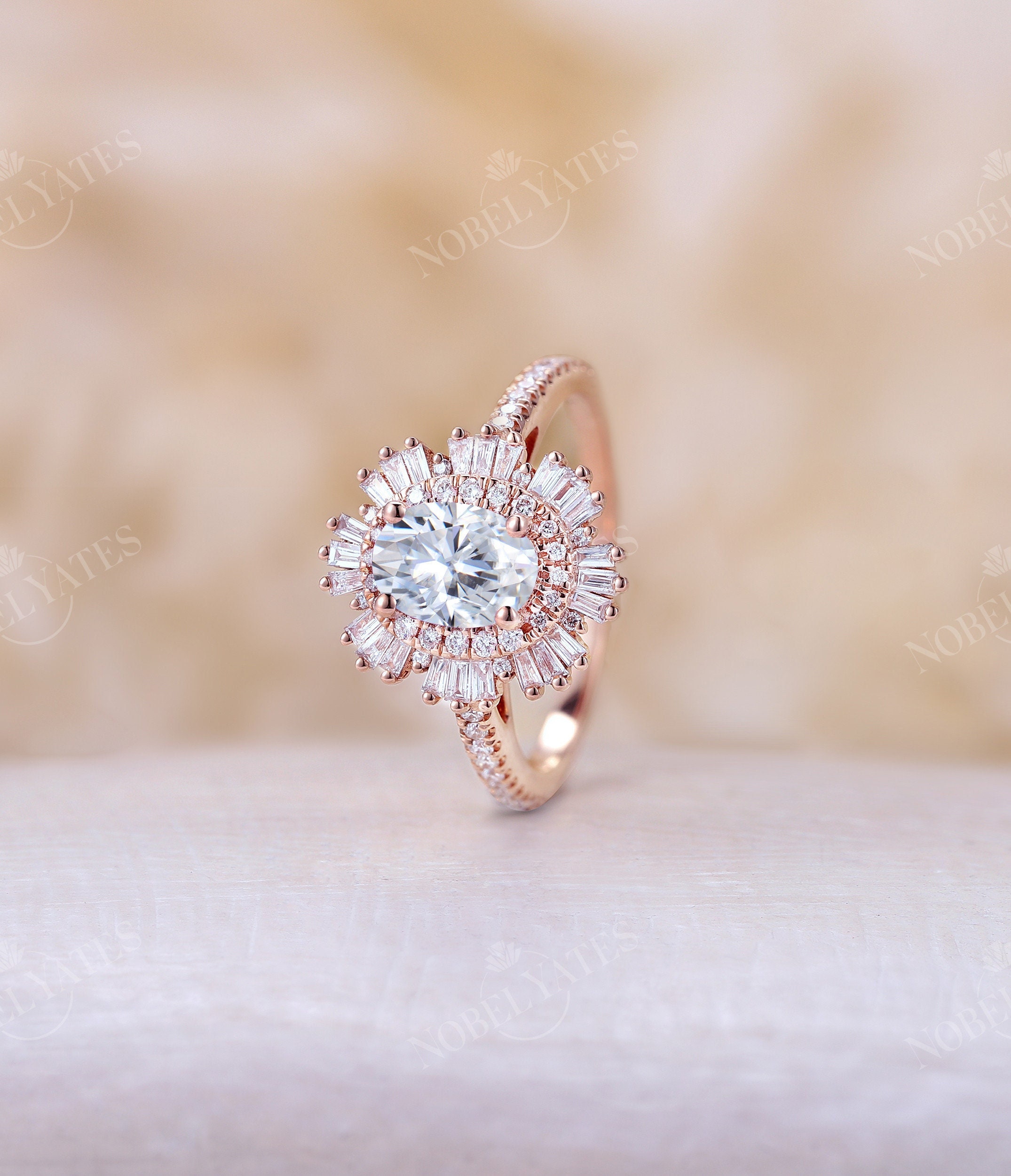 Moissanite Engagement Ring Bridal Set 14K Gold Ring Wedding Ring Halo Round Ring Green Diamond Ring Anniversary Ring Vintage Ring Gift Ring
