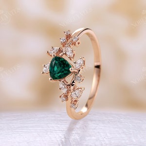 Trillion Shaped Lab Emerald Engagement Ring Rose Gold Vintage - Etsy