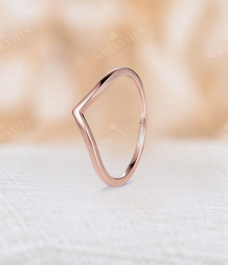 Plain gold curved wedding band rose gold matching stacking ring curved ring minimalist ring bridal ring solid gold ring chevron ring image 5