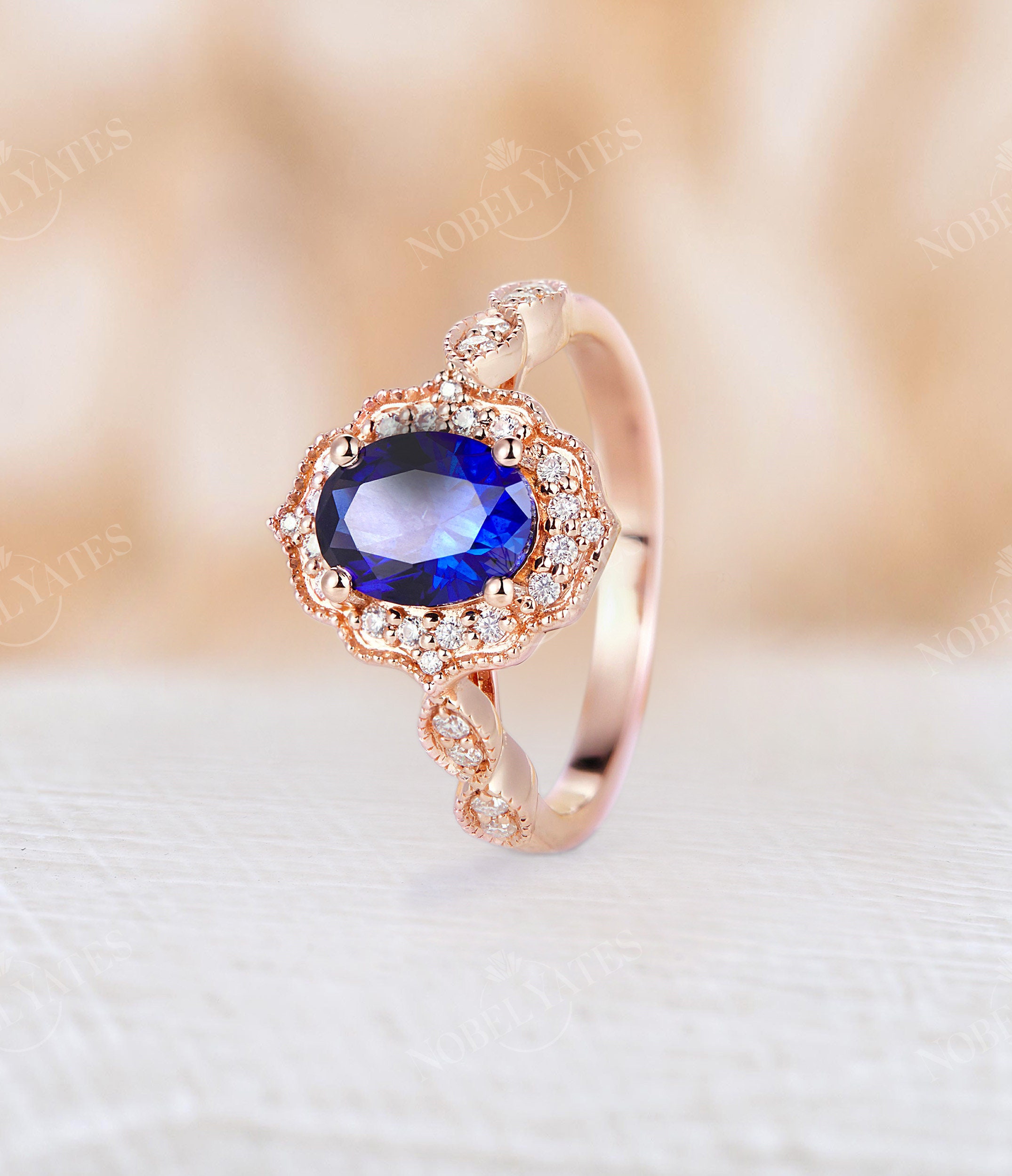 Lab Sapphire Engagement Ring Rose Gold Oval Sapphire Ring - Etsy