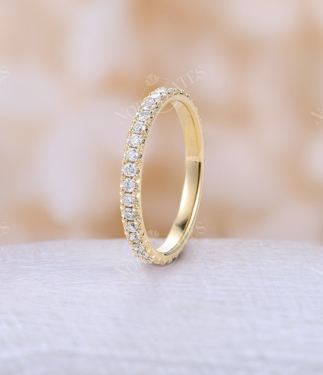 Vintage Full Eternity Moissanite Wedding Band, 14K Yellow Gold Diamond ...