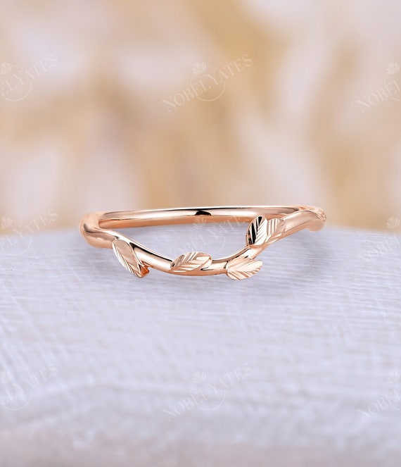 Plain Gold Curved Wedding Band Rose Gold Ring Leaf Style Ring Etsy