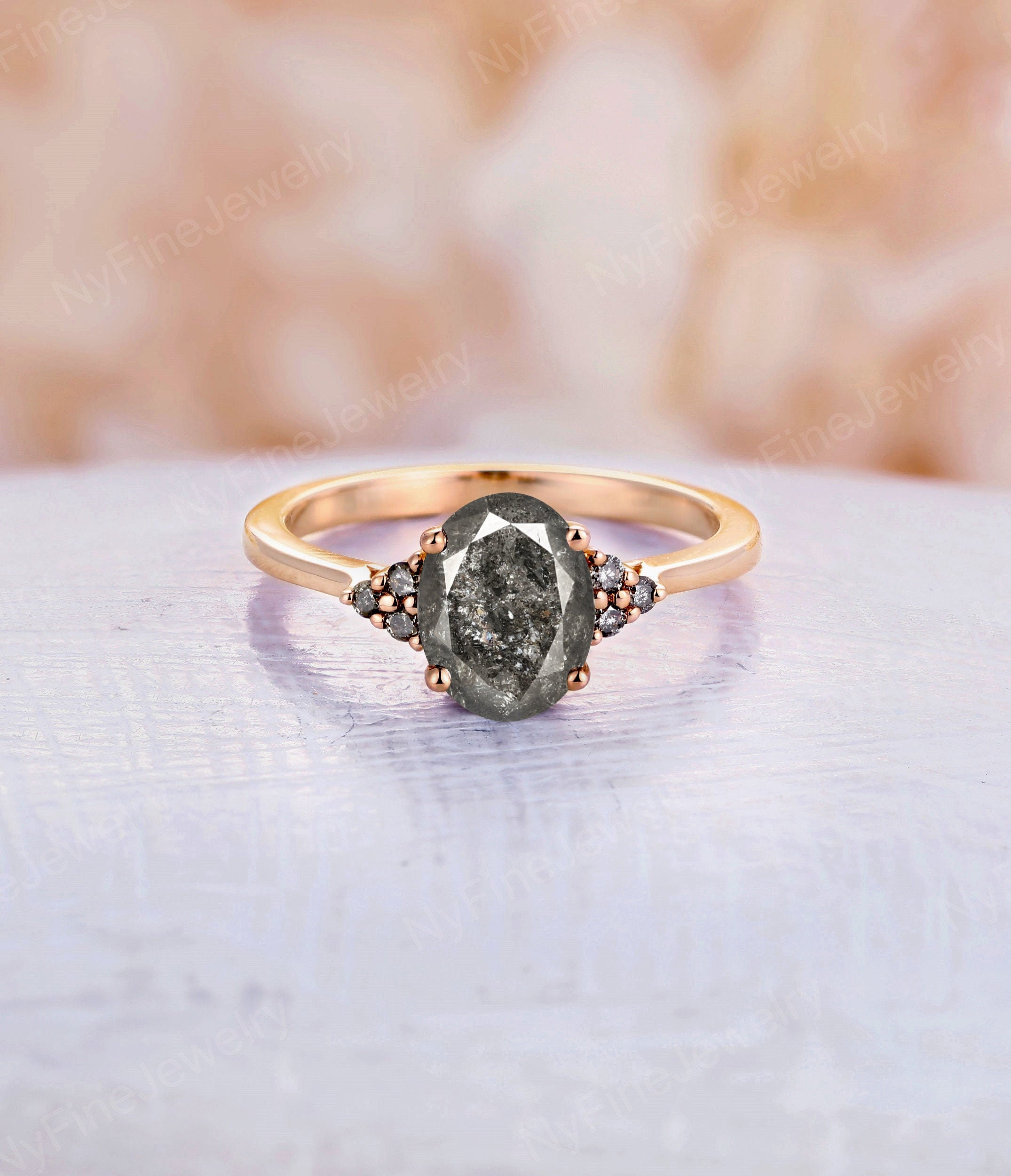 Vintage salt and pepper diamond engagement ring rose gold | Etsy
