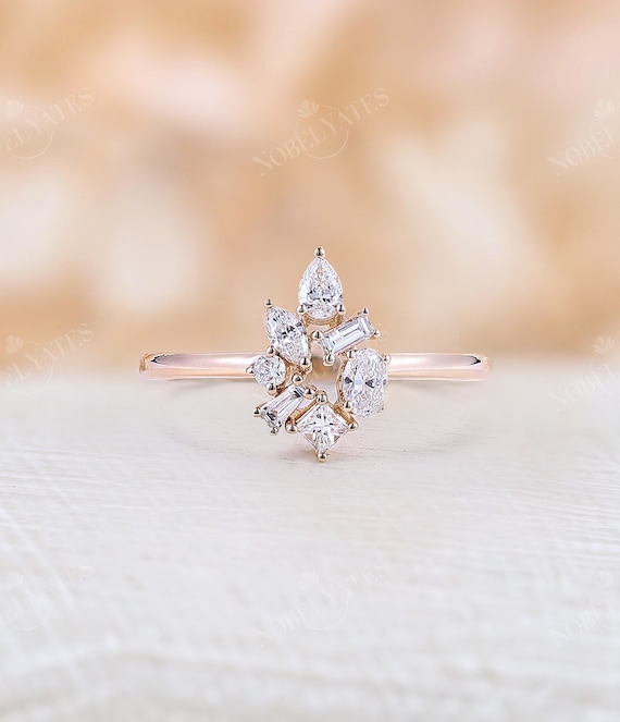 Asymmetric Lab-Grown Diamond Ring, 18K Gold Ring, Cluster Engagement Ring,  Custom Statement Jewelry, Delicate Wedding Ring, Proposal Ring