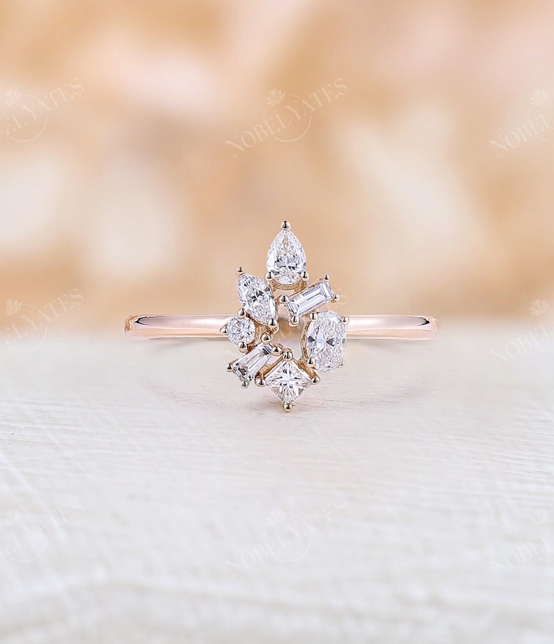 Asymmetric Lab-Grown Diamond Engagement Ring, Solid Gold, Delicate Proposal Ring by NyFineJewelry image 1