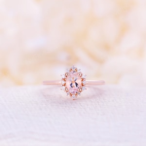 Vintage engagement ring forever One Moissanite ring rose gold oval diamond ring halo art deco ring wedding Anniversary ring bridal ring Morganite