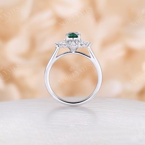 Vintage Oval Emerald Engagement Ring Art Deco Diamond Engagement Ring ...