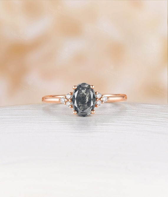 Vintage Salt And Pepper Diamond Engagement Ring, 14K Rose Gold Ring, Diamond Cluster Wedding Ring, Bridal Padparadscha Ring, Promise Ring