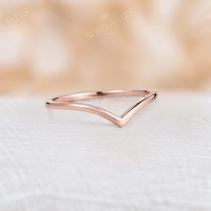 Plain gold curved wedding band rose gold matching stacking ring curved ring minimalist ring bridal ring solid gold ring chevron ring image 3