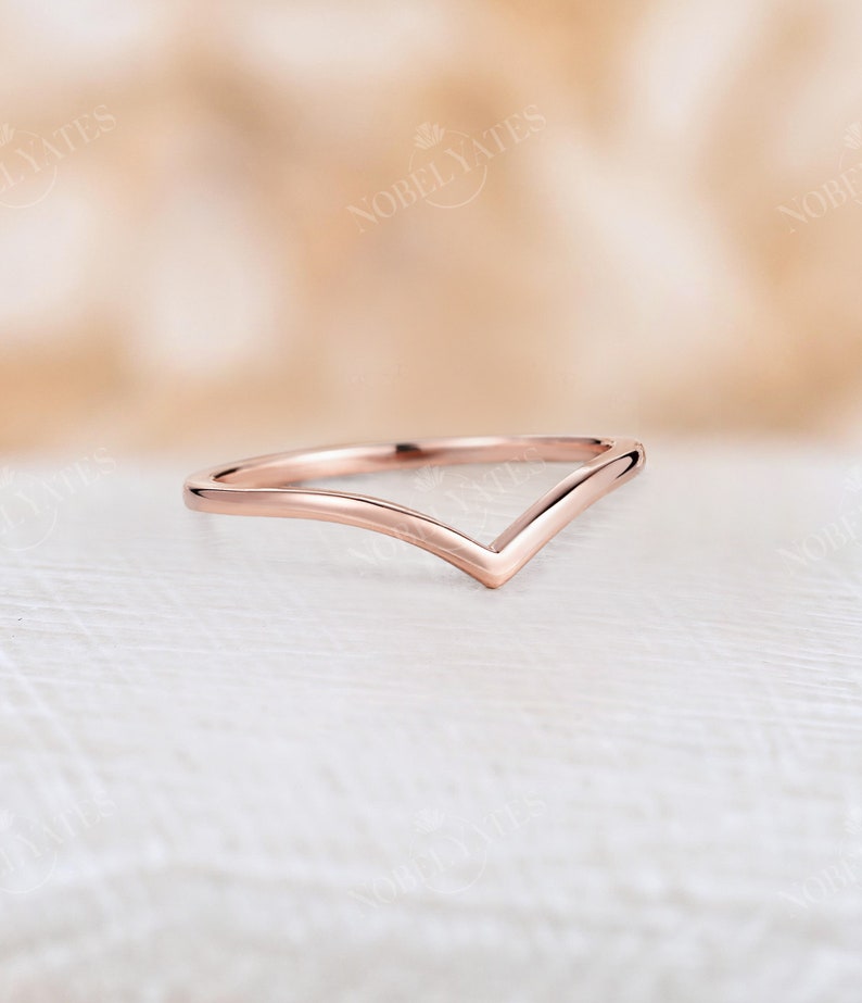 Plain gold curved wedding band rose gold matching stacking ring curved ring minimalist ring bridal ring solid gold ring chevron ring image 3