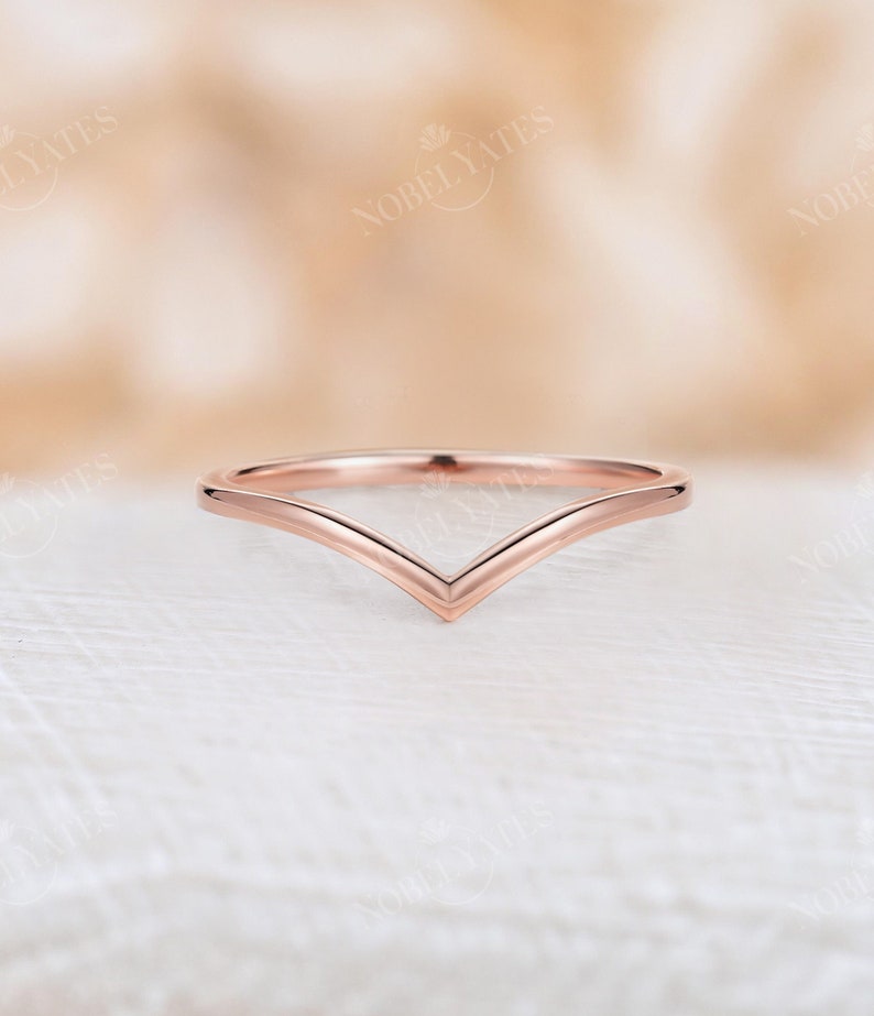 Plain gold curved wedding band rose gold matching stacking ring curved ring minimalist ring bridal ring solid gold ring chevron ring image 1