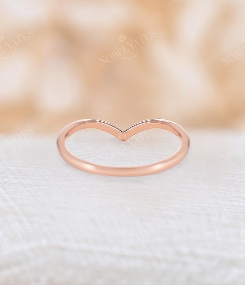 Plain gold curved wedding band rose gold matching stacking ring curved ring minimalist ring bridal ring solid gold ring chevron ring image 8
