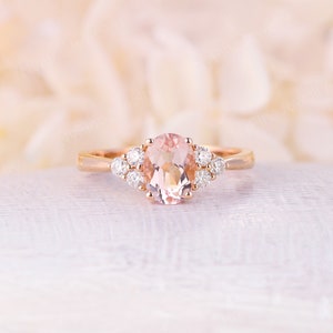 Pink Morganite Engagement Ring Vintage Oval Cut Ring 14k Rose Gold ...