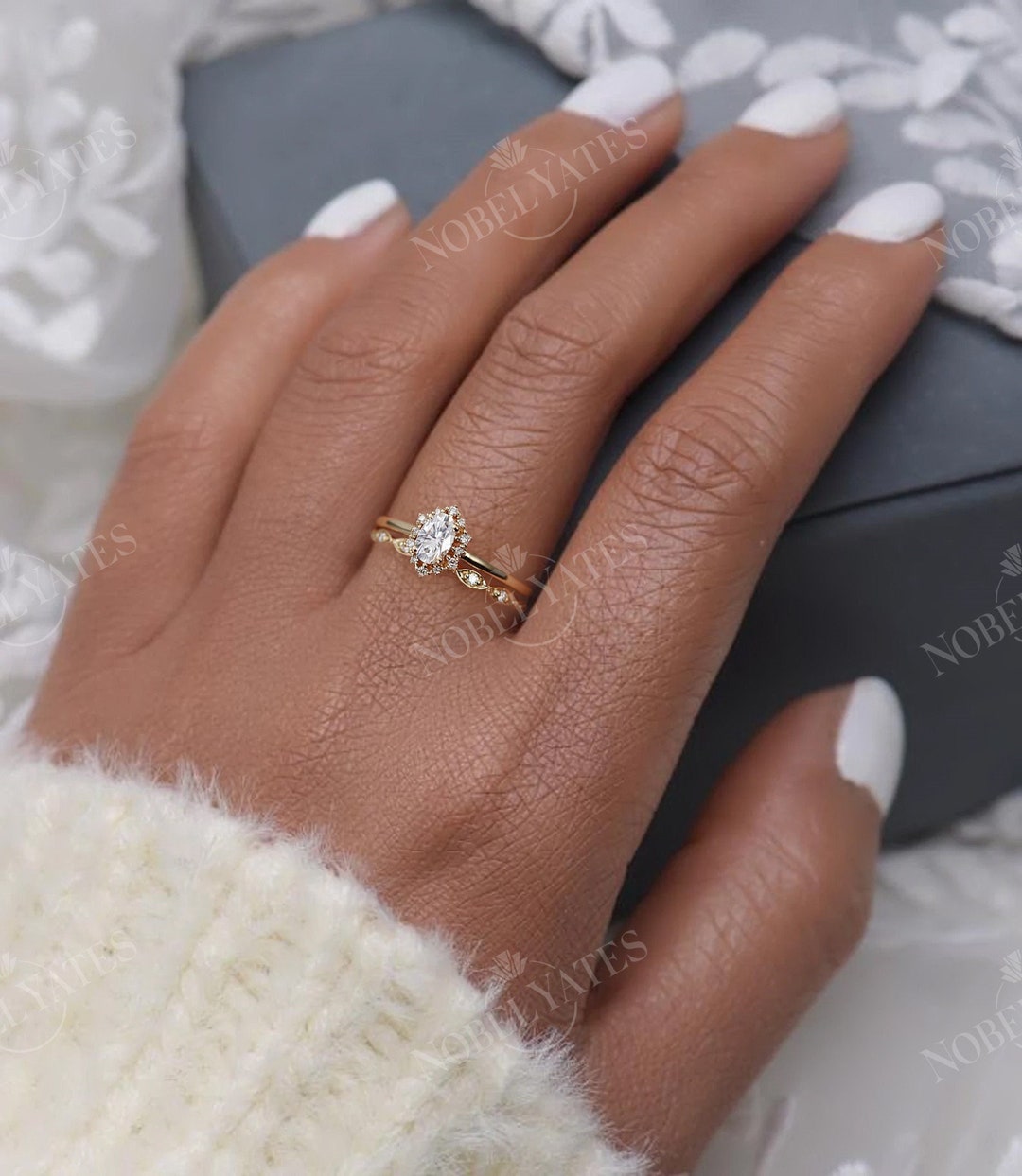 Vintage Moissanite Engagement Ring Set Oval cut Engagement Ring yellow –  Nobel Yates