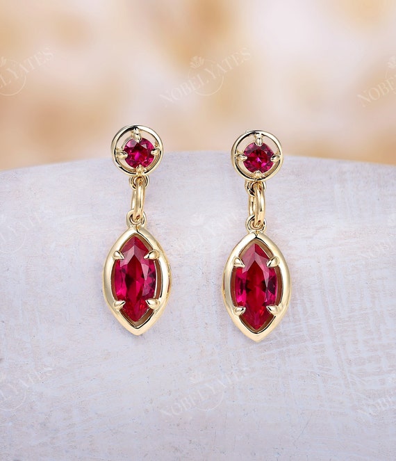 Ruby Gold Drop Earrings Art Deco, Genuine Ruby Vintage Dangle Earrings,  Sterling Silver Earrings, Gifts for Mum, Birthday Gifts for Her - Etsy