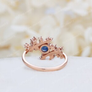 Rose gold natural sapphire engagement ring Diamond Cluster ring Unique Delicate leaf design wedding Bridal ring Promise Anniversary ring image 3