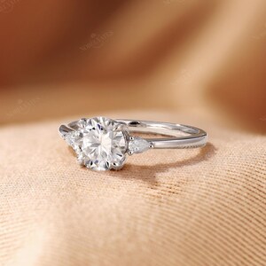 Classic Three Stones Engagement Ring,Lab Grown Diamond Wedding Ring, 18K Rose Gold Ring, Custom Bridal Ring, Delicate Fine Jewelry for Her image 5