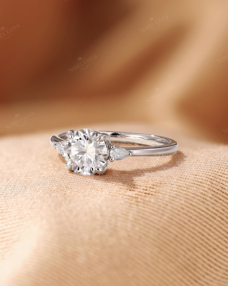 Classic Three Stones Engagement Ring,Lab Grown Diamond Wedding Ring, 18K Rose Gold Ring, Custom Bridal Ring, Delicate Fine Jewelry for Her image 5