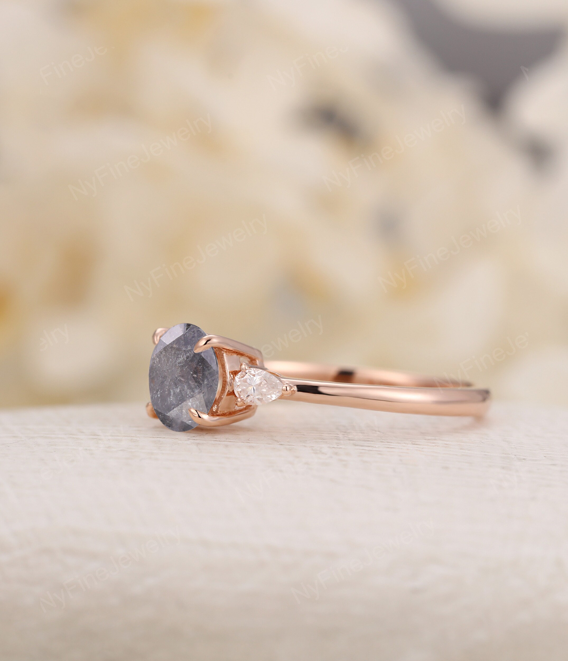 Vintage Salt and Pepper Diamond Engagement Ring Rose Gold Ring - Etsy