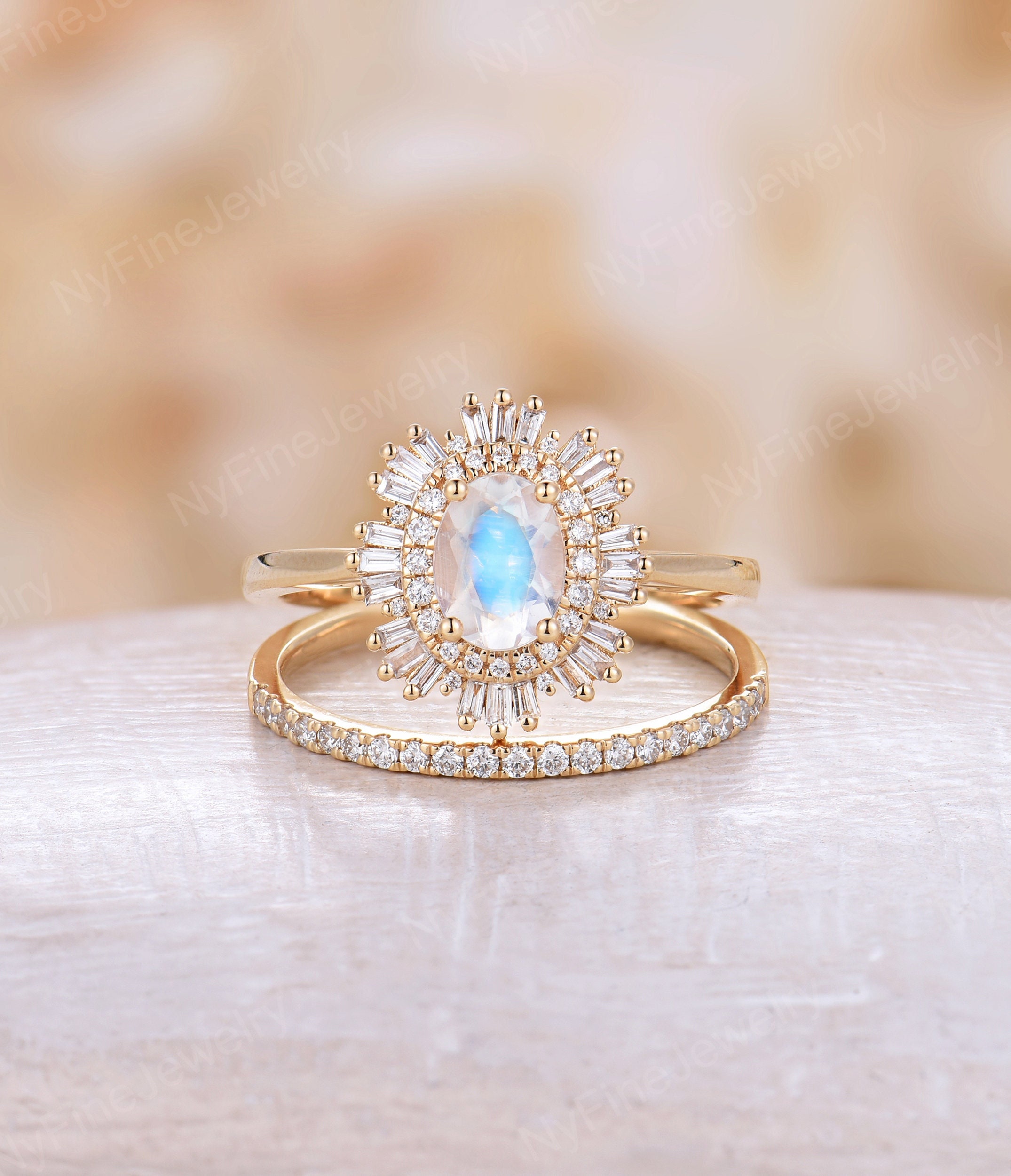 Moonstone Ring Anniversary Promise Ring Antique Oval cut Bridal ring Art deco Halo Ring Vintage Moonstone Engagement Ring