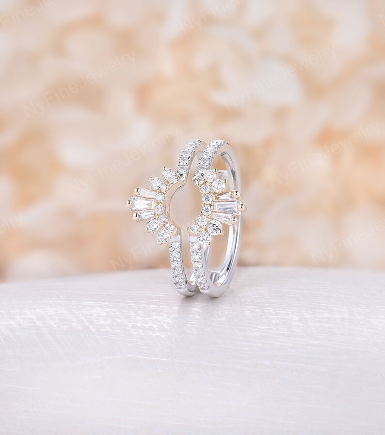 Art Deco Ring Enhancer Diamond CZ Wedding Band Unique Baguette Etsy