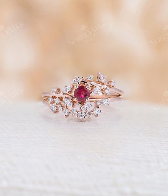 1735 Double Cluster Ruby Ring | In Platinum with Diamonds | Garrard
