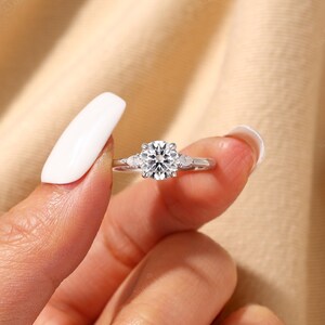 Classic Three Stones Engagement Ring,Lab Grown Diamond Wedding Ring, 18K Rose Gold Ring, Custom Bridal Ring, Delicate Fine Jewelry for Her image 2