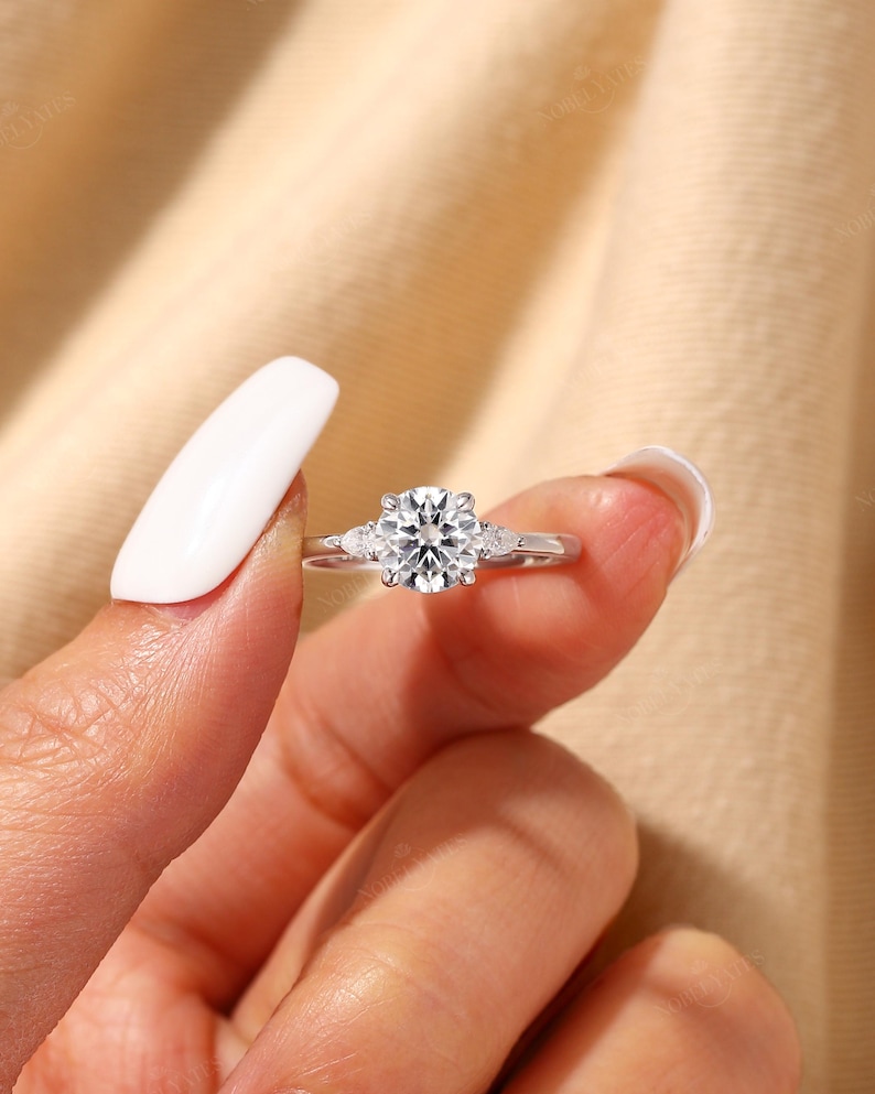 Classic Three Stones Engagement Ring,Lab Grown Diamond Wedding Ring, 18K Rose Gold Ring, Custom Bridal Ring, Delicate Fine Jewelry for Her image 2