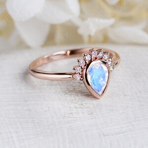 Birnenförmige Aquamarine Verlobungsring Gelbgold Einzigartige Diamant Hälfte Halo Hochzeit Vintage Lünette gesetzt Antiker Braut Jahrestag Ring Moonstone