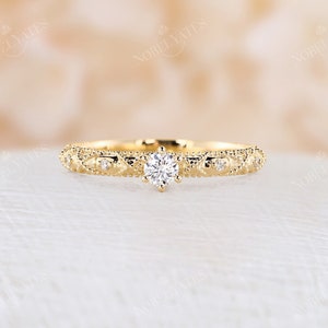 Vintage round shaped moissanite engagement ring Antique rose gold Milgrain ring Delicate Half eternity ring wedding promise Anniversary ring image 6