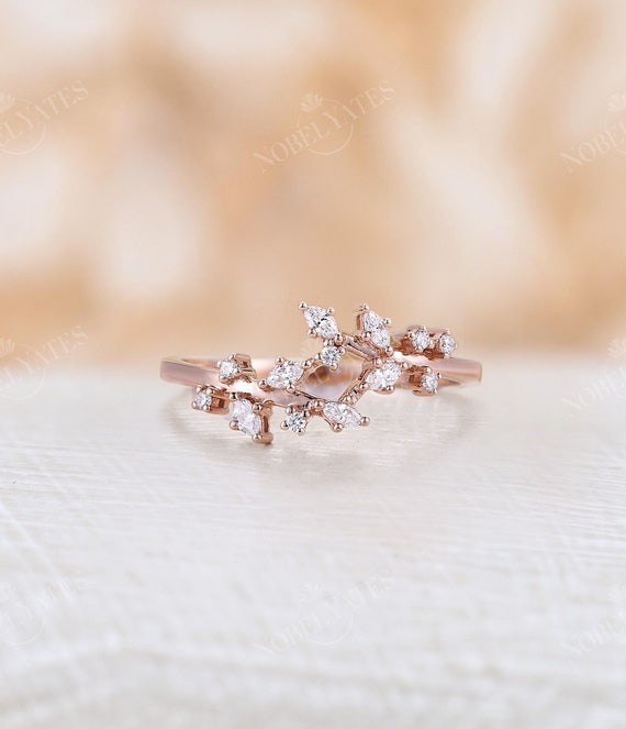 Vintage Cluster Diamond Engagement Ring Rose Gold Wedding Ring Art Deco  Leaf Ring Delicate Wedding Bridal Ring Marquise Cut Anniversary Ring -   Denmark
