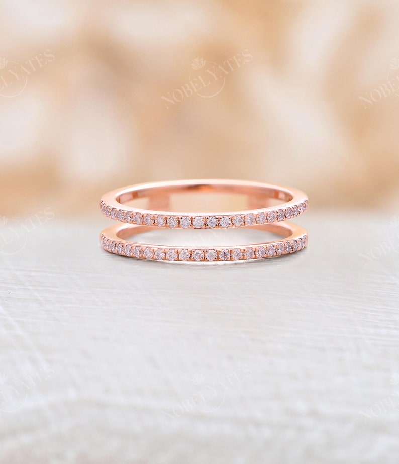Ring Enhancer Art Deco Wedding Band Rose Gold Double Band Etsy