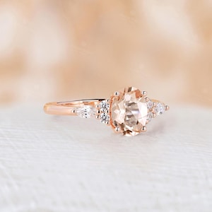 Pink morganite engagement ring oval cut ring cluster ring prong ring rose gold ring vintage ring art deco ring anniversary ring bridal ring image 3