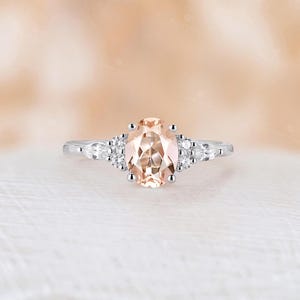 Pink morganite engagement ring oval cut ring cluster ring prong ring rose gold ring vintage ring art deco ring anniversary ring bridal ring image 7