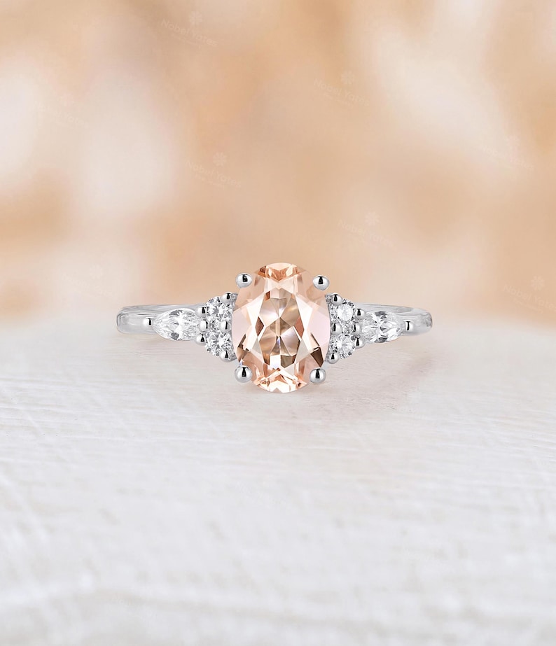 Pink morganite engagement ring oval cut ring cluster ring prong ring rose gold ring vintage ring art deco ring anniversary ring bridal ring image 7