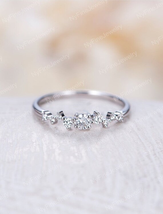 Vintage Engagement Ring White Gold Diamond Cluster Twig Ring