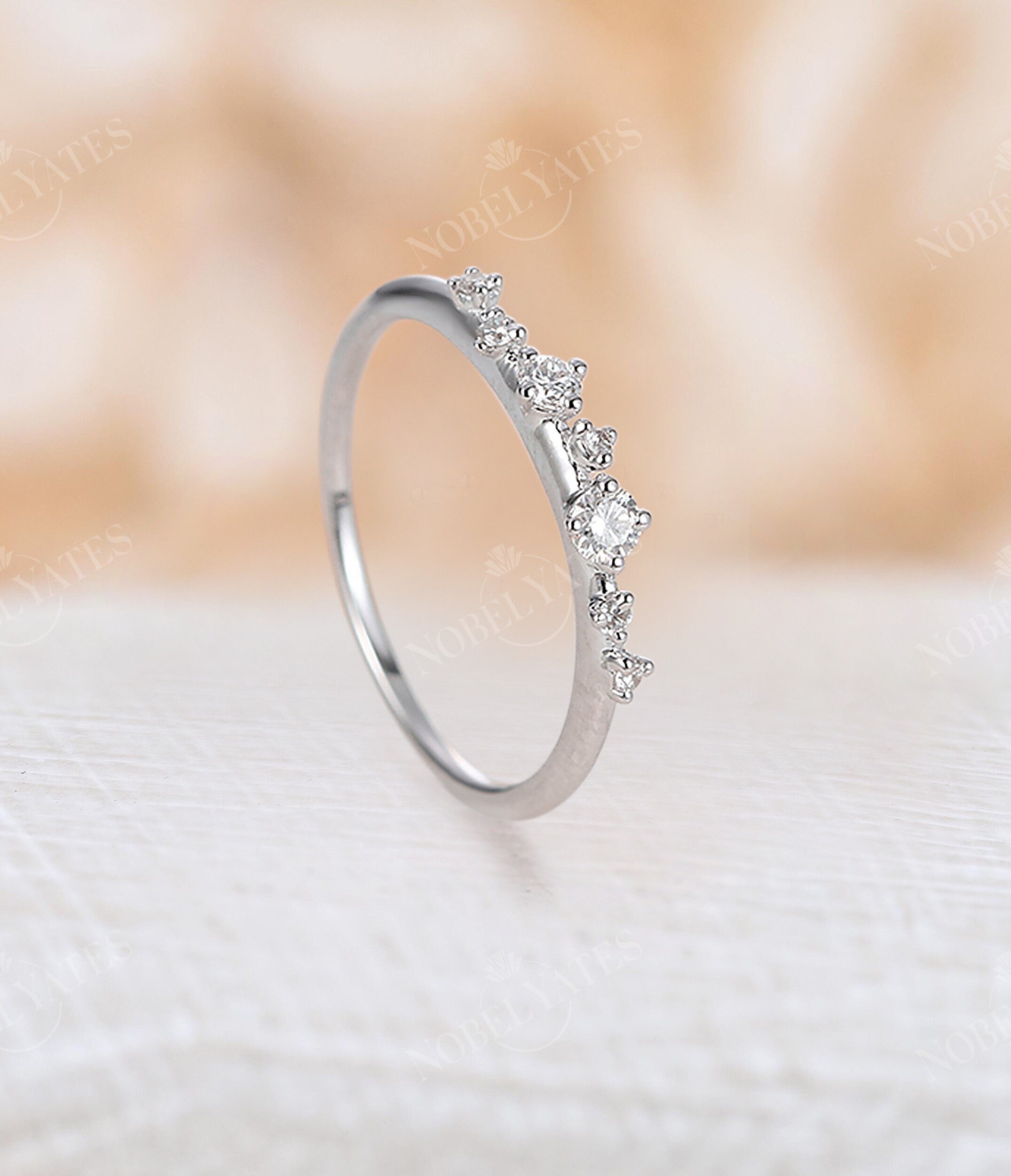Diamond Straight Wedding Band Delicate Ring Unique Thin White Gold