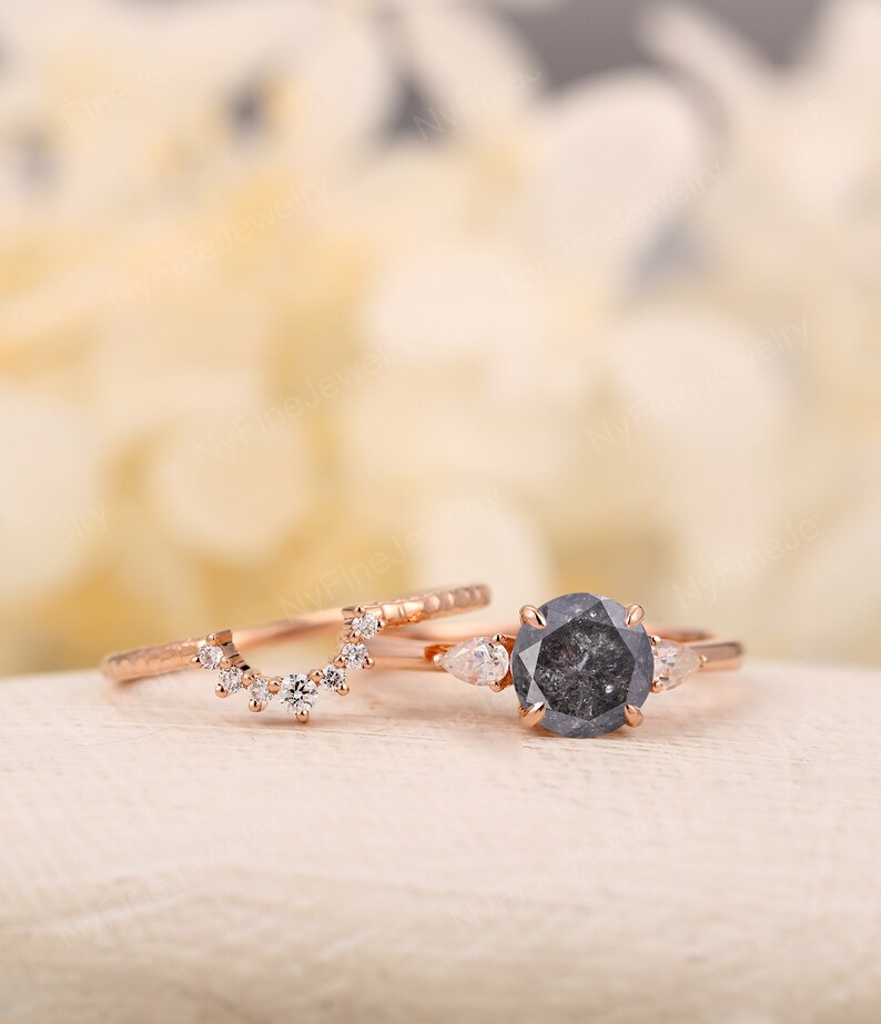 Vintage salt and pepper diamond engagement ring rose gold Etsy